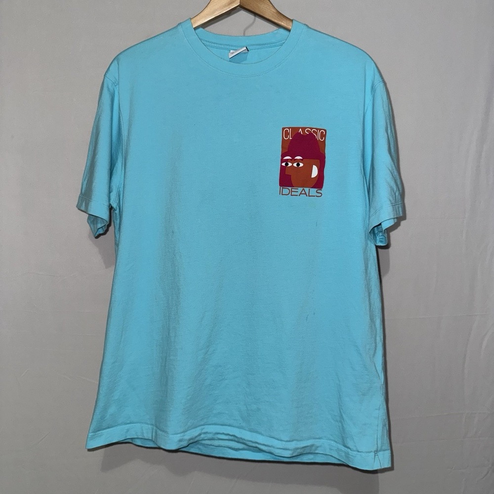 ZARA Classic Ideals Blue Cotton Graphic Crewneck T-Shirt L Textured Graphics
